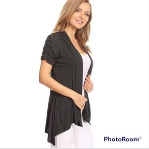 Ambiance Apparel Light Gray Short Sleeve Open Cardigan.